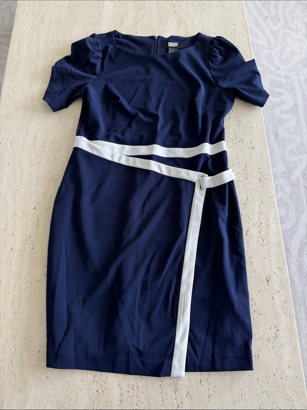 DKNY Navy Dress with White Belted Trim
